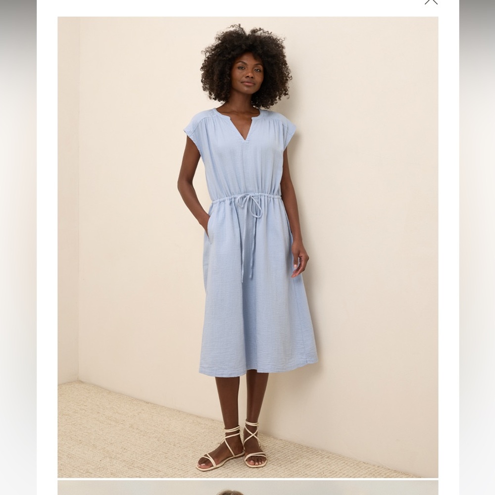Pact Coastal Double Gauze Tie Waist Midi Dress